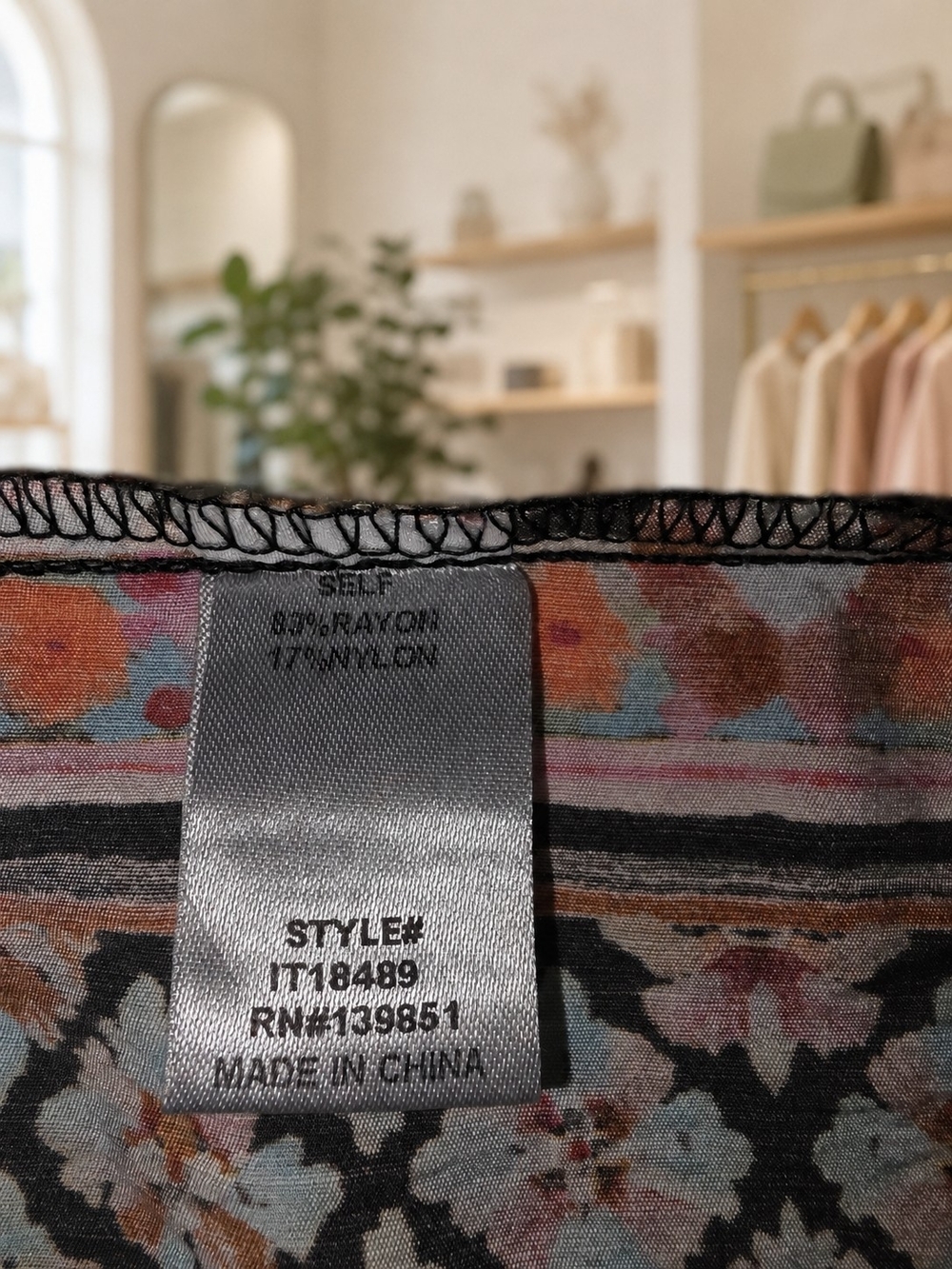 Floral Button-Front Peasant Blouse in Black and Pink - Picture 9 of 9